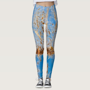 Leggings Texture métallique rouillée, décoration rayée bleu