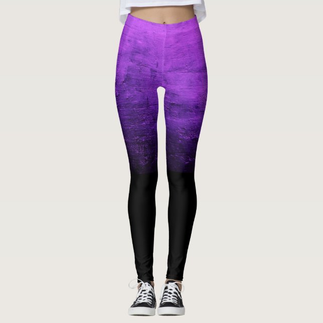Leggings Texture Ombré Noir en Détresse - Violet (Devant)