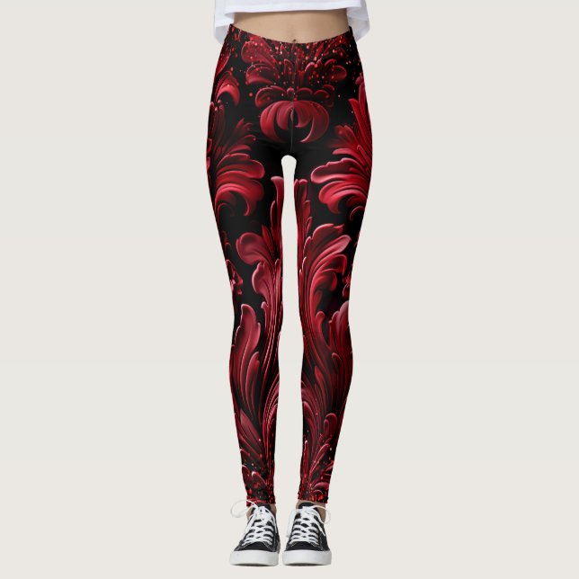 Leggings Texture opulente Rouge Velvet Parties scintillant  (Devant)