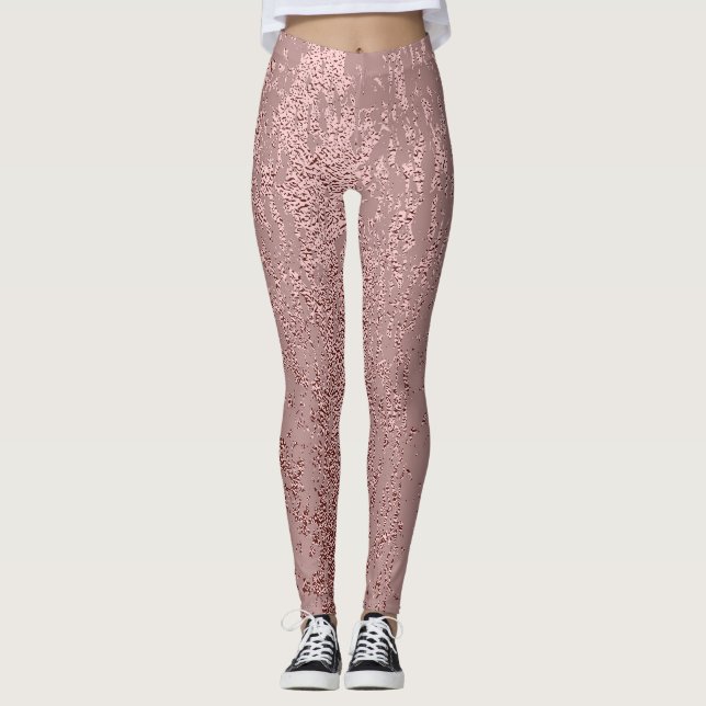 Leggings Texture or métallique, quartz rose. (Devant)