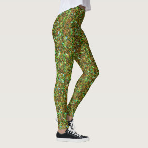 Leggings Texture Parties scintillant verte et Brown