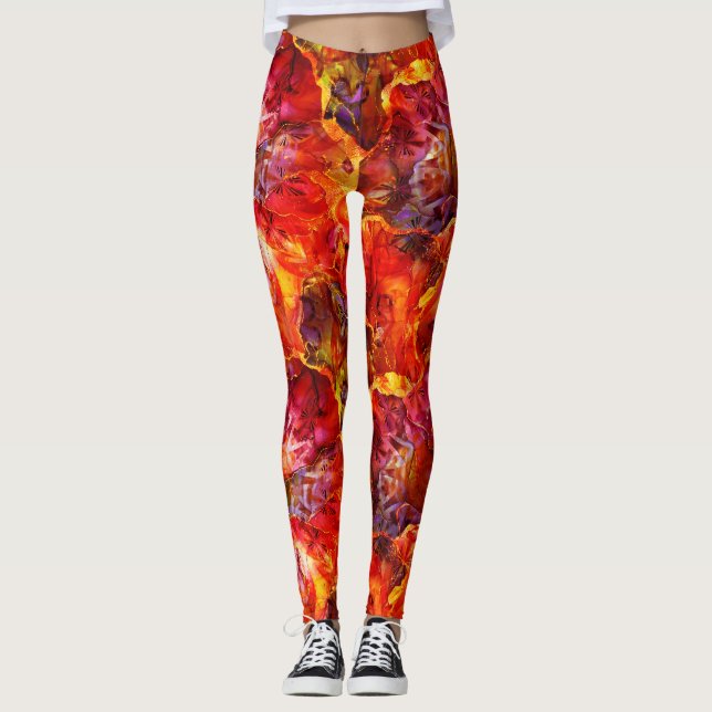 Leggings Textures rouges Abréviation florale rouge (Devant)