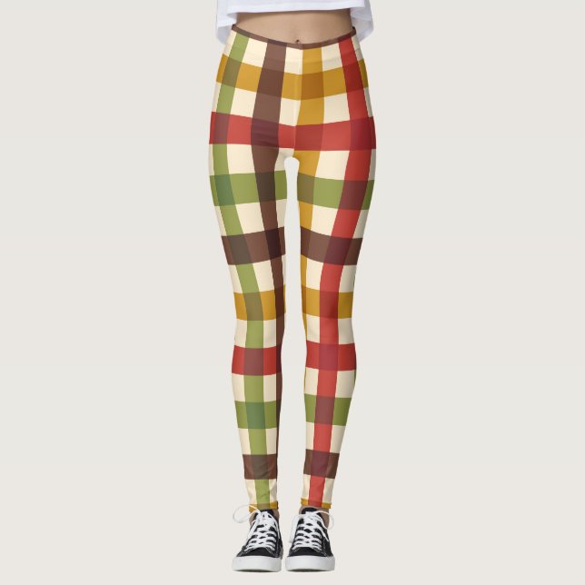 Leggings Thanksgiving Fall En vichy Plaid Tartan (Devant)
