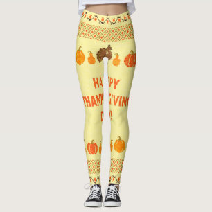 Leggings Thanksgiving : retro brodée carte design.