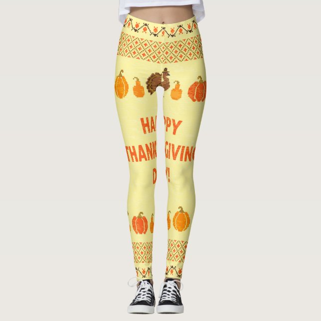 Leggings Thanksgiving : retro brodée carte design. (Devant)