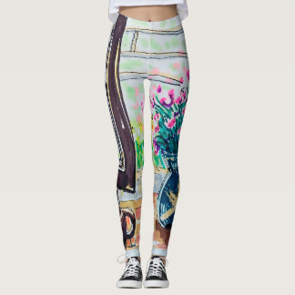 Leggings Thé et Fleurs de la Fenêtre