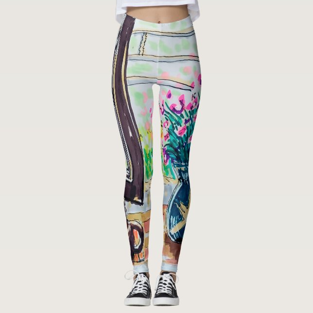 Leggings Thé et Fleurs de la Fenêtre (Devant)