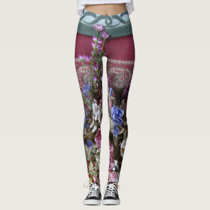 Leggings Théière vintage chic minable florale avec le NOM