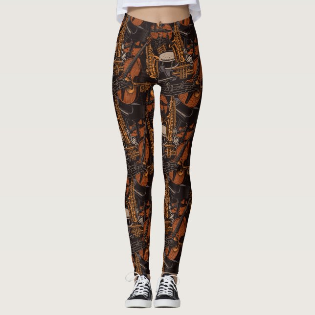 Leggings Thème musical Saxophone Violon Piano (Devant)