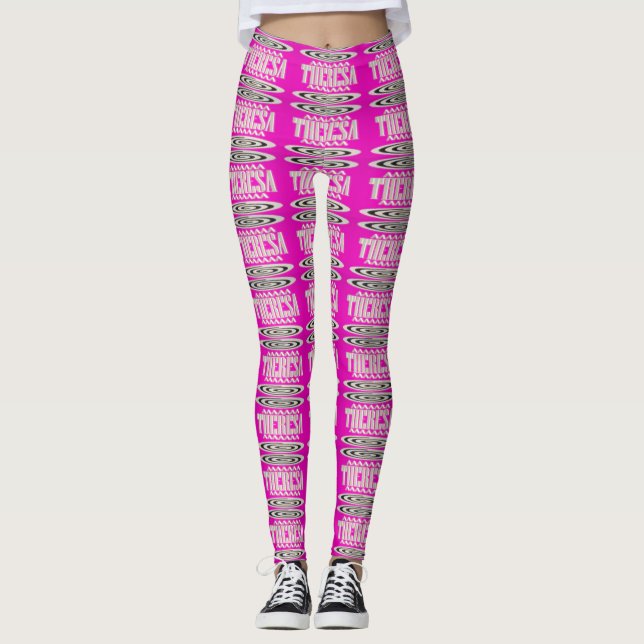 Leggings Theresa nom design rose profond avec symbole hypno (Devant)
