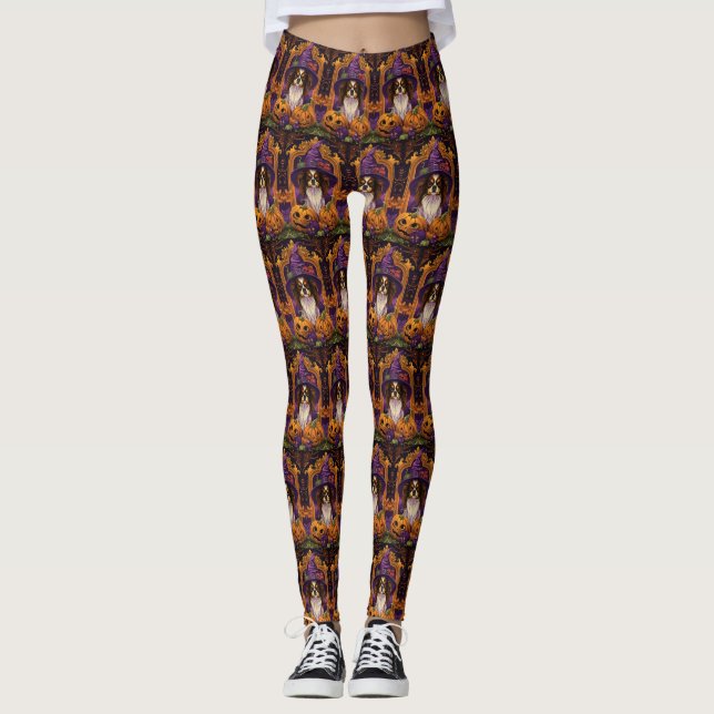 Leggings Tibétain Époxy Spaniel Chien Halloween Sorcière Ci (Devant)