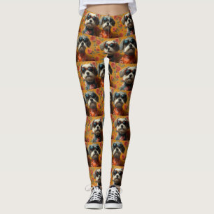 Leggings Tibétain Terrier avec Roses de cœur Saint-Valentin