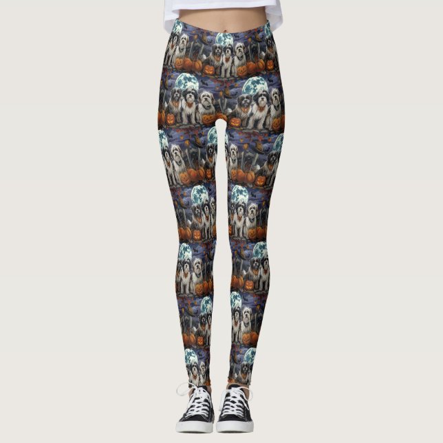 Leggings Tibetan Terrier Halloween Effrayant (Devant)