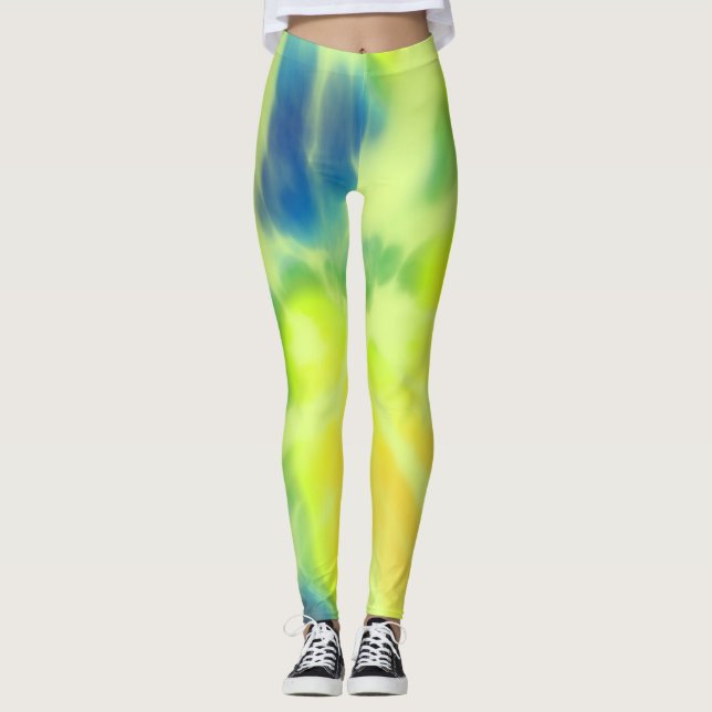 Leggings Tie-dye bleu et jaune (Devant)