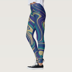 Leggings Tie Dye Marbre Liquide Bleu Or