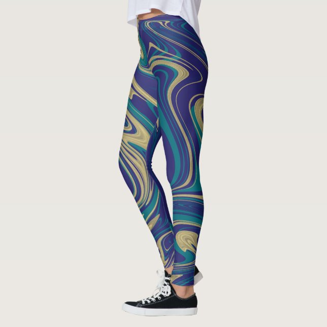 Leggings Tie Dye Marbre Liquide Bleu Or (Gauche)