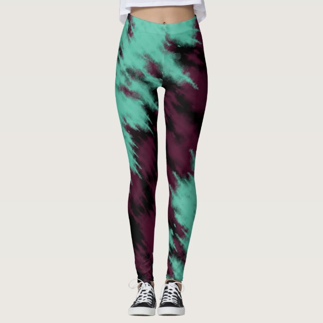 Leggings Tiedye Bleu Rose Foncé Abstrait de Luxe (Devant)