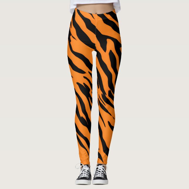 Leggings Tiger Gravure noire Orange motif en peau d'animal  (Devant)