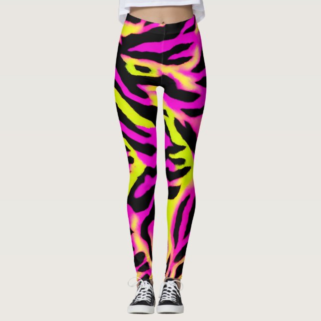 Leggings Tiger Gravure noire Orange motif en peau d'animal  (Devant)