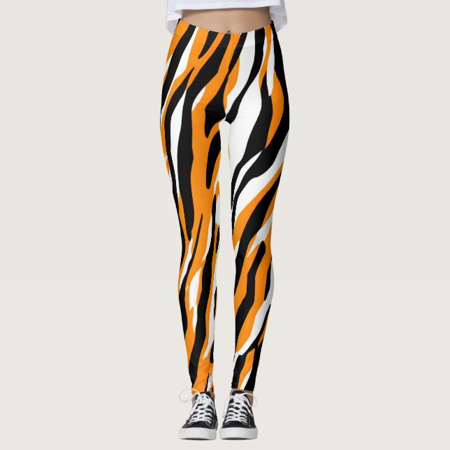 Leggings Tiger Gravure noire Orange motif en peau d'animal  (Devant)