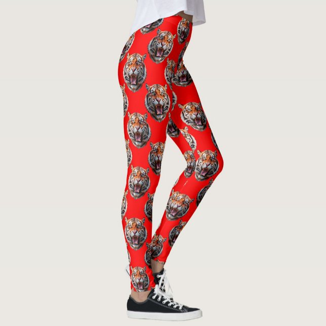 Leggings Tiger Head Pattern Design Red (Créateur téléchargé)