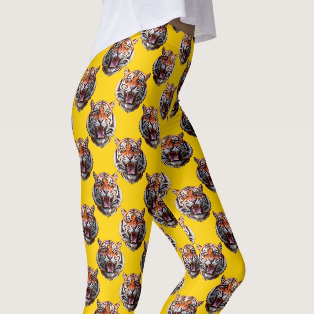 Leggings Tiger Head Pattern Design Yellow  (Créateur téléchargé)