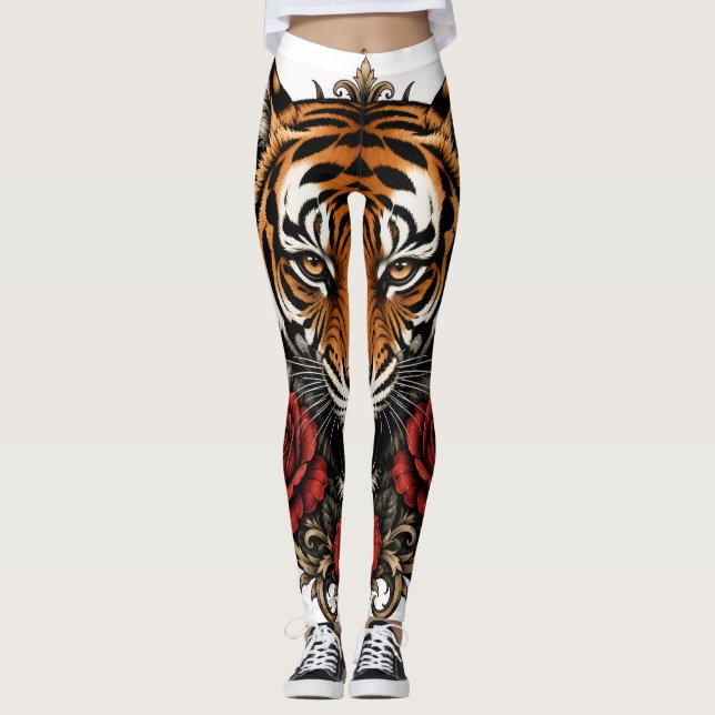 Leggings tigre avec des roses  (Devant)