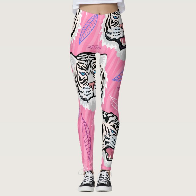 Leggings Tigre blanc : Jungle Motif de la forêt tropicale (Devant)