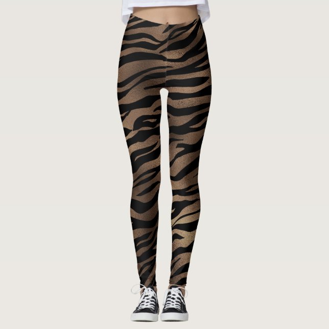 Leggings Tigre Imprimer Chocolat Jambes de femmes noires (Devant)