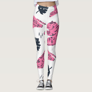 Leggings Tigre Rose Tropical : Vintage Tiret À Main.