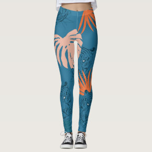 Leggings Tigres tropicaux Feuilles Bleu profond