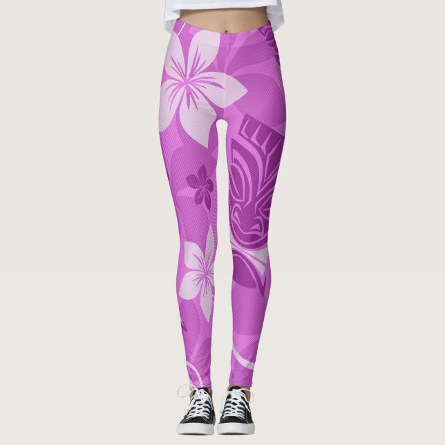 Leggings Tiki Hawaiian violet et rose (Devant)