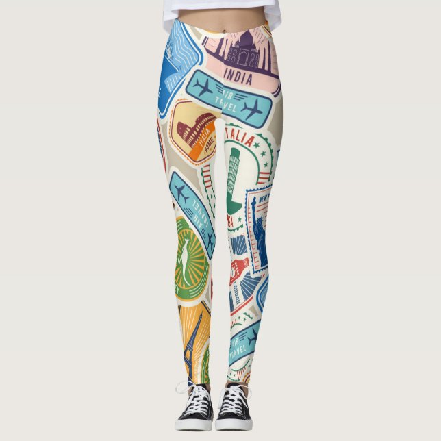 Leggings Timbres de passeport super mignons et colorés (Devant)