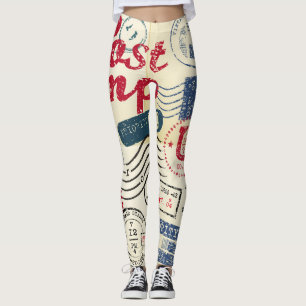 Leggings Timbres de poste rétro, collection vintage.