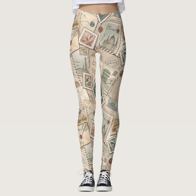 Leggings Timbres Postaux Anciens (Devant)