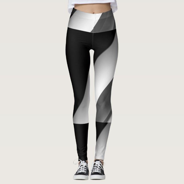Leggings tirage abstrait MODERNE en noir-blanc-gris (Devant)