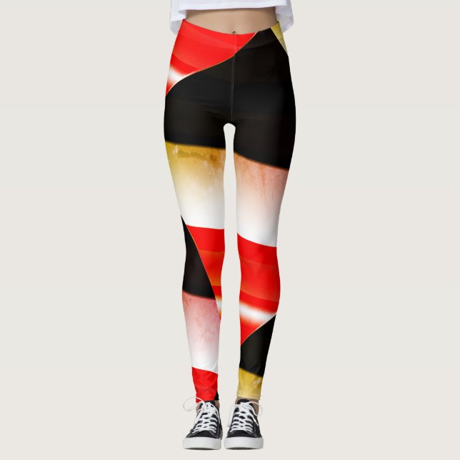 Leggings tirage abstrait MODERNE en noir-blanc-rouge-jaune (Devant)