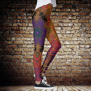 Leggings Tisser Mandala jaune orange et violet