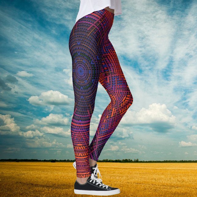 Leggings Tisser Mandala rouge orange et violet (Créateur téléchargé)