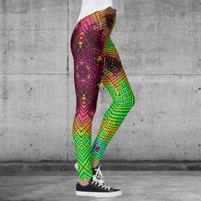 Leggings Tisser Mandala vert orange et rose (Créateur téléchargé)