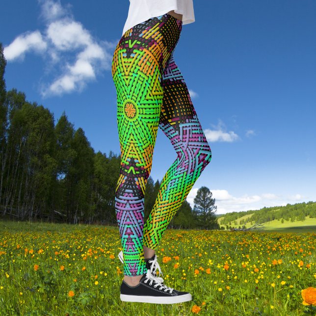 Leggings Tisser Mandala vert orange et violet (Créateur téléchargé)