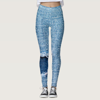 Leggings Tissu en denim déchiré, teintes bleues.