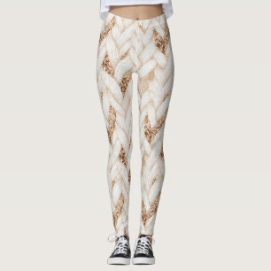 Leggings Tissu Faux Tissé Blanc Pailleté Or