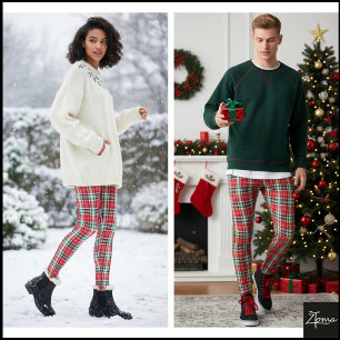 Leggings Tissu Serré Écarlate Vert Carreaux de Noël