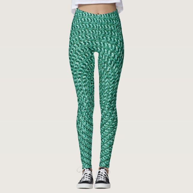 Leggings Tissu vert tressé artificiel. (Devant)