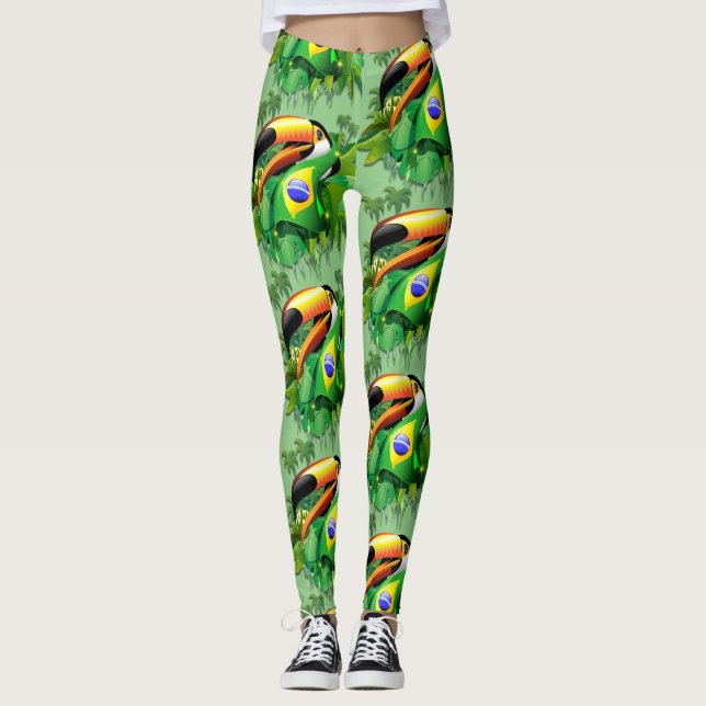 Leggings Toco Toucan avec drapeau brésilien (Devant)