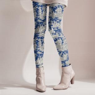 Leggings Toile de Jouy bleu foncé élégant vintage