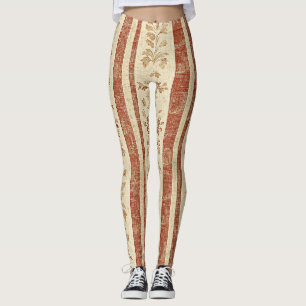 Leggings Toile de Jouy vintage à motif floral rayé avec pou
