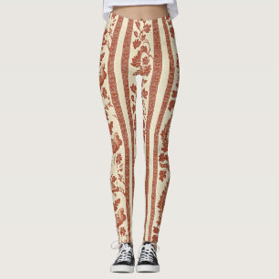 Leggings Toile de Jouy vintage florale rayée avec poule (2)