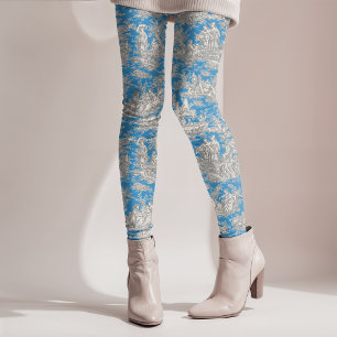Leggings Toile de Jouy vintage turquoise sarcelle élégante